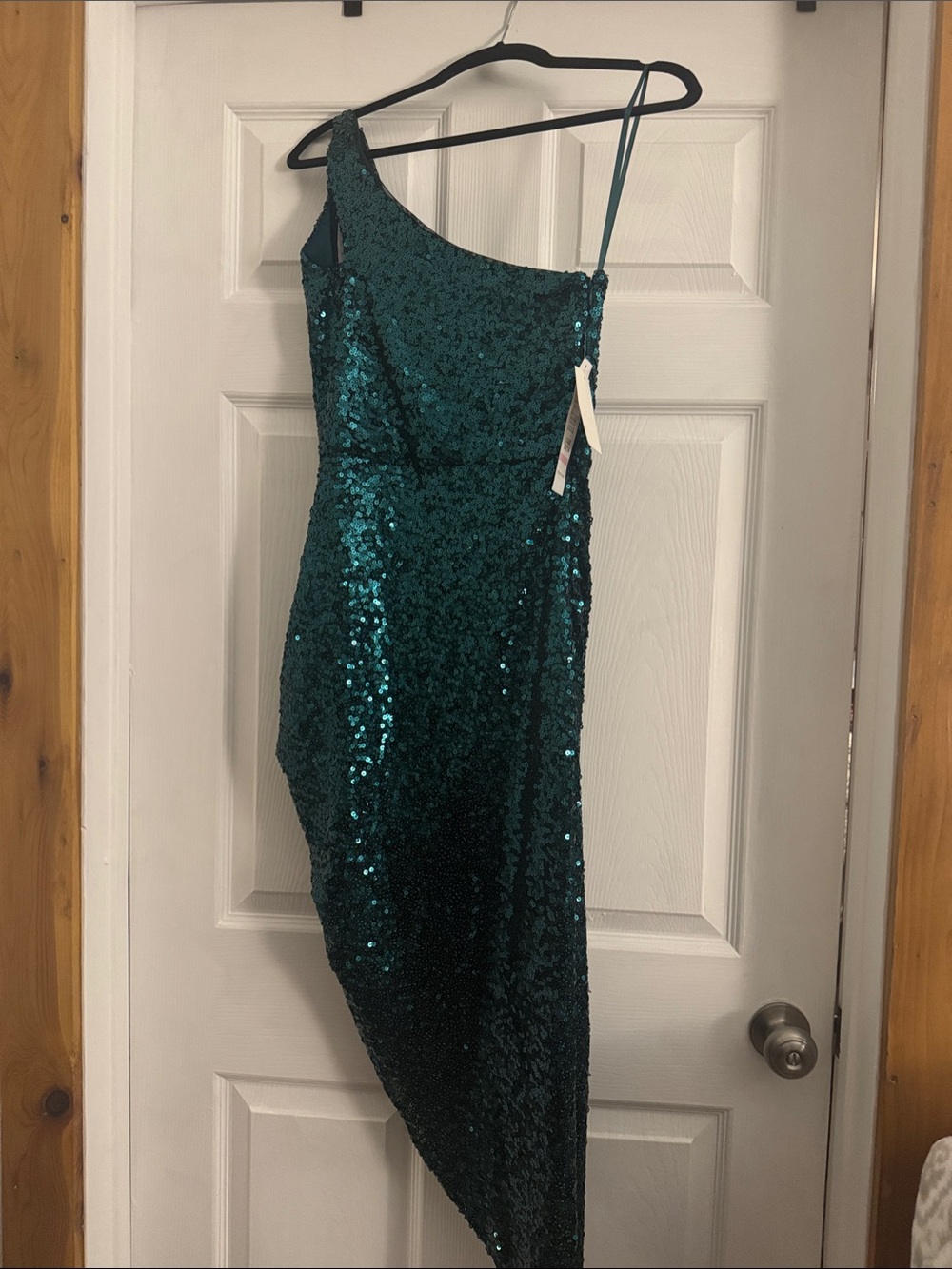 Jump Teal One-Shoulder Sequin Asymmetrical Dress